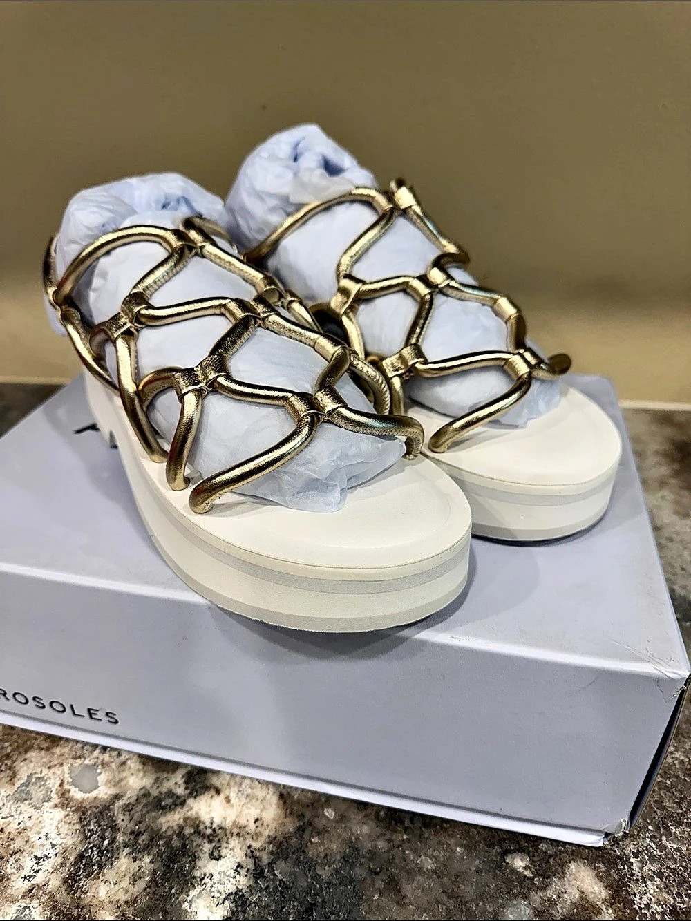 Aerosoles Camera Platform Sandal Gold Strap Sandals